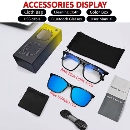 Smart Bluetooth Sunglasses Magnetic Double Lens Audio Sun Glasses anti Blue Light Open Ear Music Hands Free Calling Holiday Gift