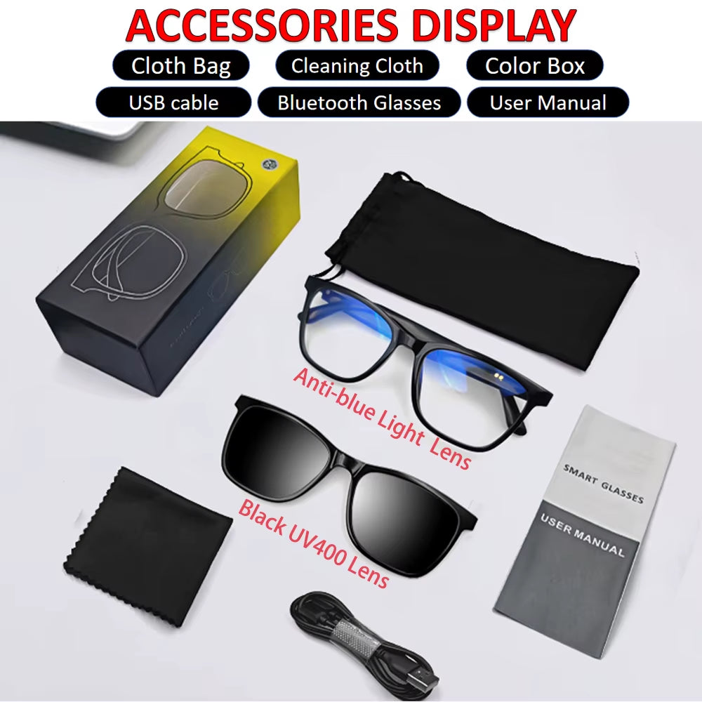 Smart Bluetooth Sunglasses Magnetic Double Lens Audio Sun Glasses anti Blue Light Open Ear Music Hands Free Calling Holiday Gift