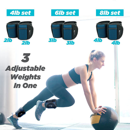 Adjustable Ankle & Wrist Weights for Women for Walking, Jogging, Toning, Resistance Training, Physical Therapy (2 Adjustable Versions Available: 3-4-5 Lbs or 4-6-8 Lbs)