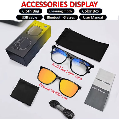 Smart Bluetooth Sunglasses Magnetic Double Lens Audio Sun Glasses anti Blue Light Open Ear Music Hands Free Calling Holiday Gift