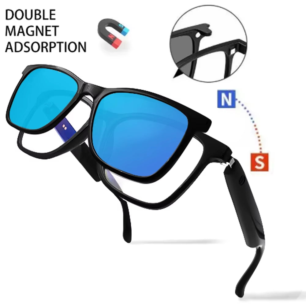 Smart Bluetooth Sunglasses Magnetic Double Lens Audio Sun Glasses anti Blue Light Open Ear Music Hands Free Calling Holiday Gift